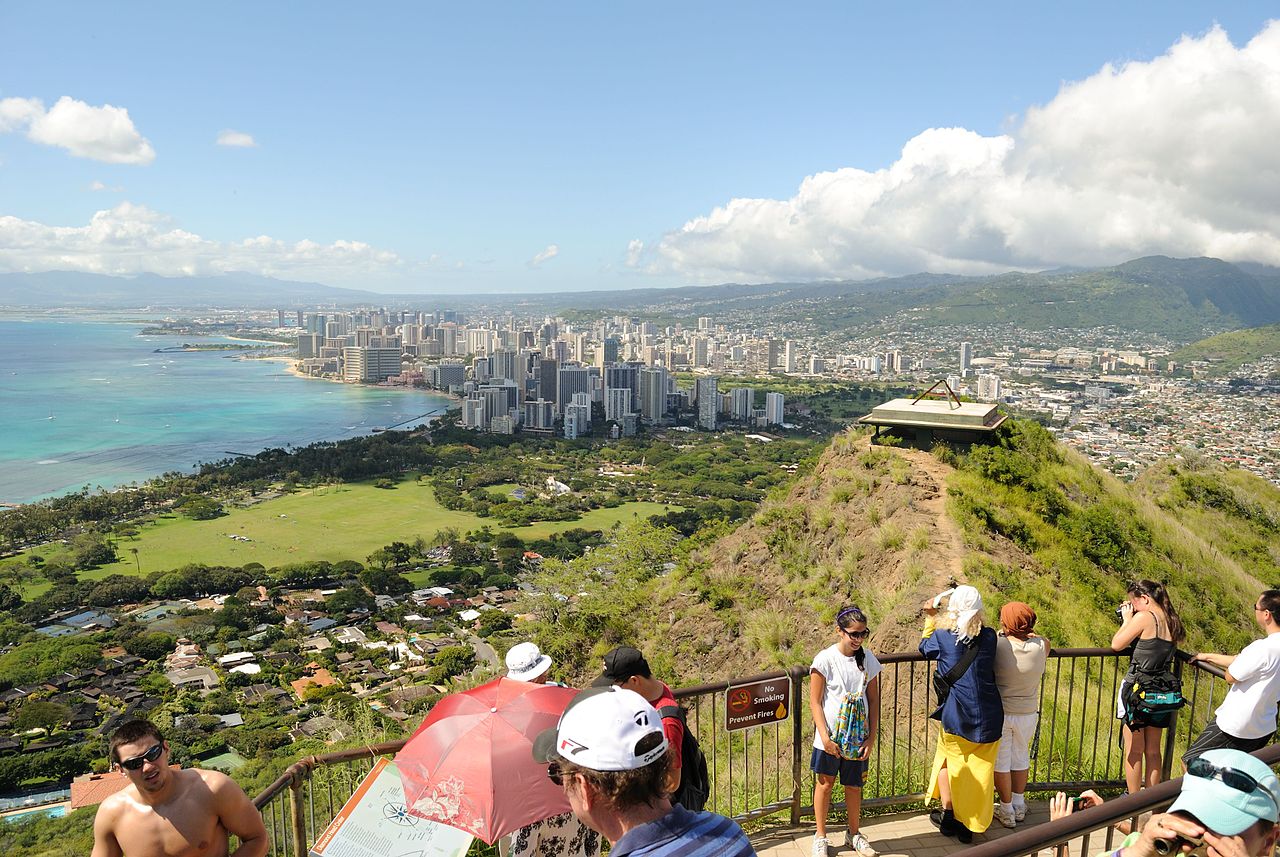 Diamond Head volcanic crater trail overlooking the Pacific